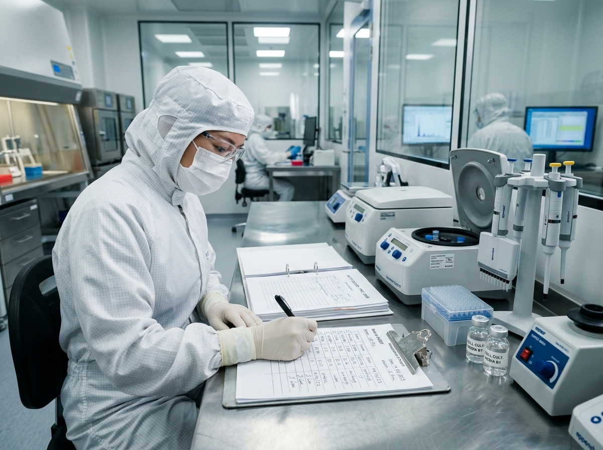 Paper binders on cleanroom bench